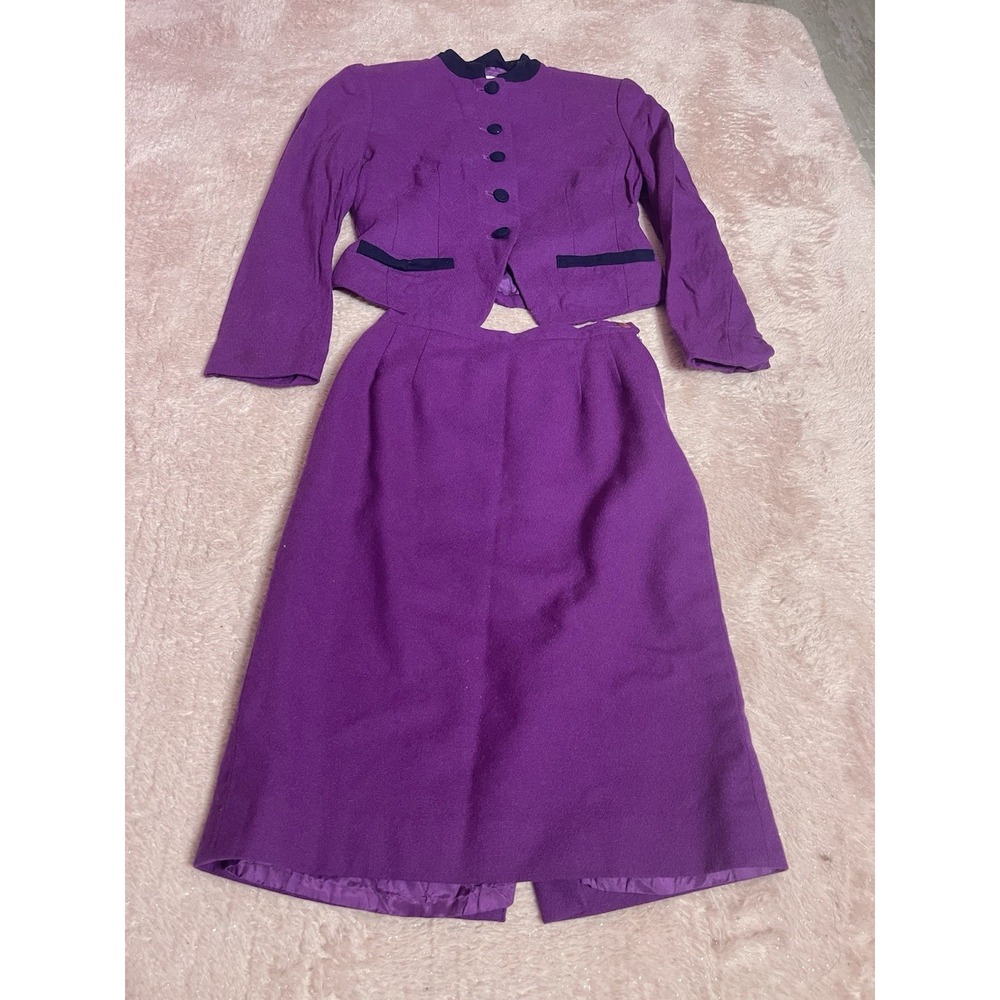 VTG Pendleton 100% Wool Skirt Size 2P Suit Purple Black Jacket Size 4P Bin11‎